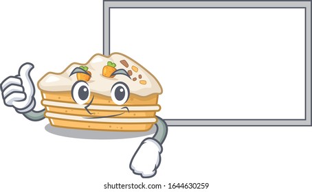 Thumbs up of carrot cake cartoon design having a board
