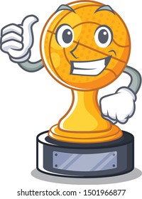 Thumbs up cartoon basketball trophy display in drawer