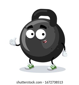 thumbs up cartoon black cast iron kettlebell character mascot smiling on white background