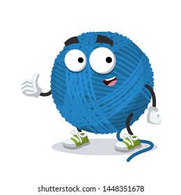 thumbs up cartoon blue wool yarn ball character mascot smiling on white background
