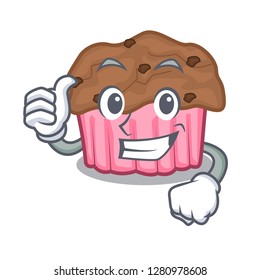 Thumbs up cartoon chocolate muffins ready to eat