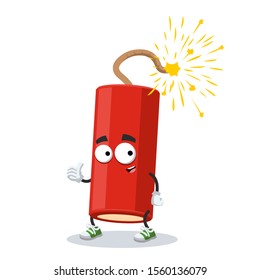 thumbs up cartoon dynamite stick with a lit wick character mascot smiling on white background