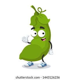 thumbs up cartoon fresh green pea pod character mascot smiling on white background