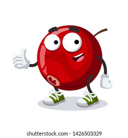 thumbs up cartoon fresh tasty red cranberry character mascot smiling on white background