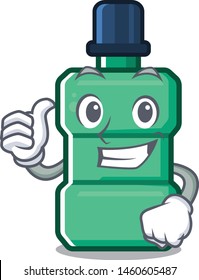 Thumbs up cartoon mouthwash in the a bathroom