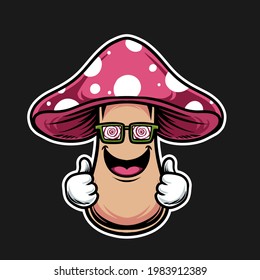 thumbs up cartoon mushroom vector illustration