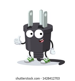 thumbs up cartoon power plug type B character mascot smiling on white background