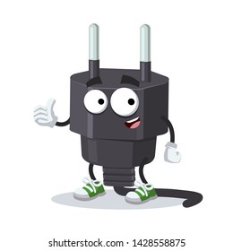 thumbs up cartoon power plug type C character mascot smiling on white background