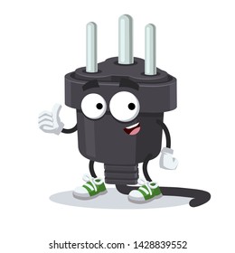 thumbs up cartoon power plug type D character mascot smiling on white background