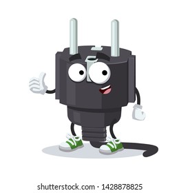 thumbs up cartoon power plug type E character mascot smiling on white background