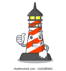 Thumbs up cartoon realistic red lighthouse building