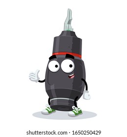 thumbs up cartoon rotary tattoo machine pen character mascot smiling on white background