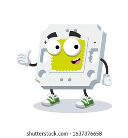 thumbs up cartoon square LED chip character mascot smiling on white background