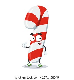 thumbs up cartoon striped christmas candy cane character mascot smiling on white background