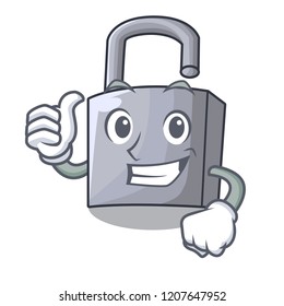 Thumbs up cartoon unlocked padlock on the table