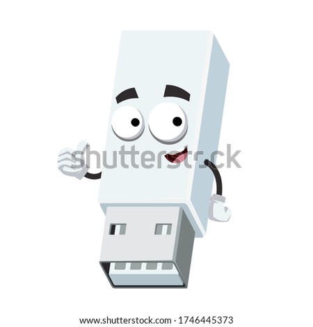 thumbs up cartoon white USB drive memory card character mascot smiling on white background