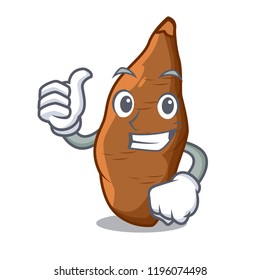 Thumbs up cassava root on the plate cartoon