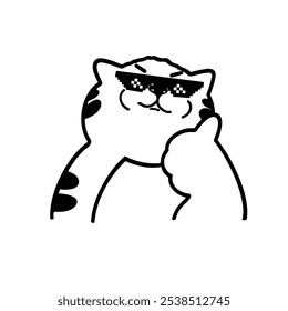 Thumbs Up Cat Meme with Sunglasses Icon T-shirt Vector Cute Illustration