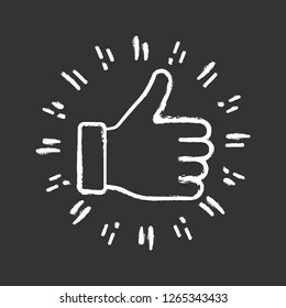 Thumbs up chalk icon. Social media like. Good, cool, ok hand gesture. Rating, ranking. Accept button. Isolated vector chalkboard illustration