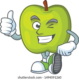 Thumbs up character granny smith green apple with mascot