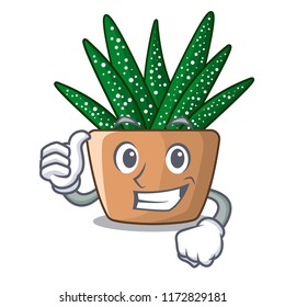 Thumbs up character small zebra cactus plant on pot