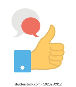 
Thumbs Up with chat bubbles, positive feedback flat icon
