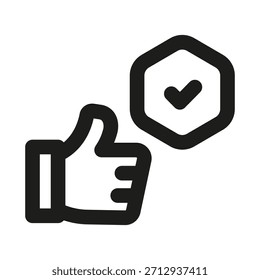 Thumbs Up Check Mark Icon. Modern Professional Minimal Line Vector Symbol for Approval and Confirmation
