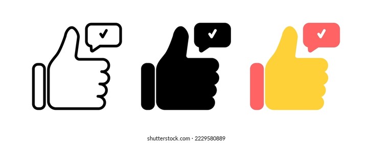 Thumbs up and check mark icon set. Good sign. Editable vectors.