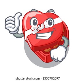 Thumbs up choclate heart box in shape mascot