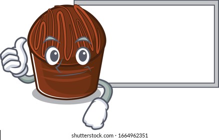 Thumbs up of chocolate candy cartoon design having a board