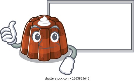 Thumbs up of chocolate pudding cartoon design having a board