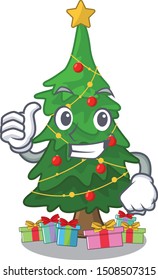 Thumbs up christmas tree isolated with the mascot