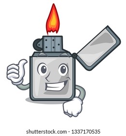 Thumbs up cigarette lighters above wooden character tables