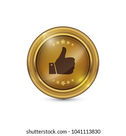 Thumbs Up Circular Vector Gold Web Icon