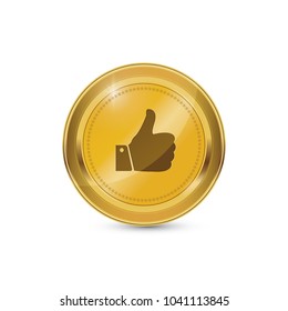 Thumbs Up Circular Vector Gold Web Icon