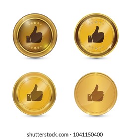 Thumbs Up Circular Vector Gold Web Icon Button Set