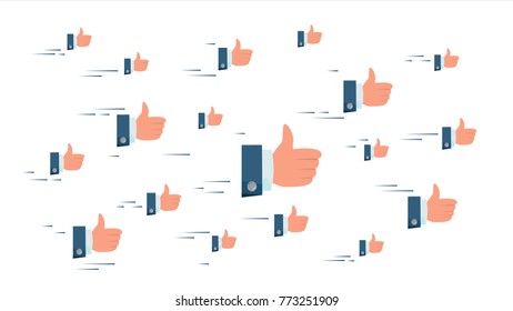 Thumbs Up Cloud Vector. Flying Businessman Hands. Social Media Like Symbols Networking Concept. Isolated Illustration 