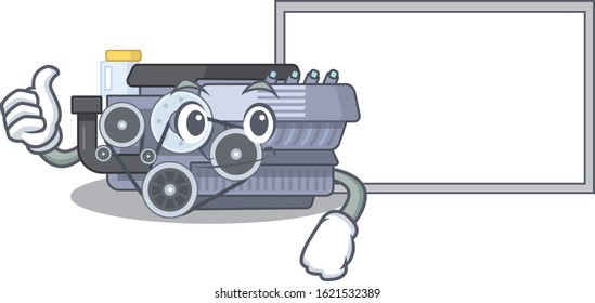 Thumbs up of combustion engine cartoon design with board