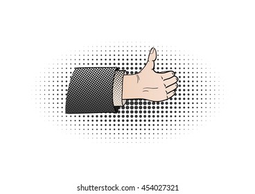 thumbs up in comic retro style, hand sign