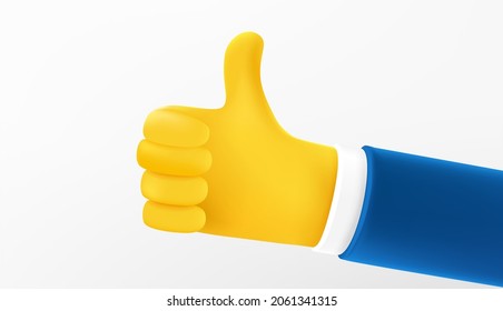 Thumbs up concept. Cute cartoon 3d style vector isolated on white background