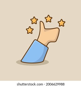 Thumbs Up Concept With Hand And Rating Stars icon in flat style. Feedback cartoon vector illustration