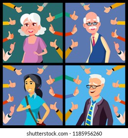 Thumbs Up Concept Vector. People. Public Respect, Approval. Show Approval Gesture. Business Illustration
