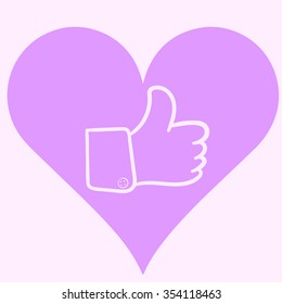 Thumbs up contour in a violet sign of heart