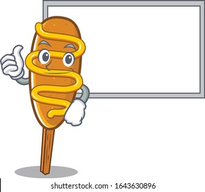 Thumbs up of corn dog cartoon design having a board