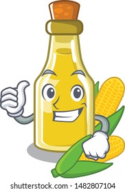 Thumbs up corn oil put into cartoon bottle