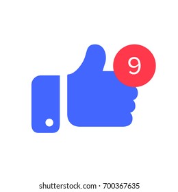 Thumbs with counter notification icon. Counter and thumb symbol. Like sign