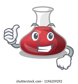 Thumbs up delicious red wine with cartoon decanter