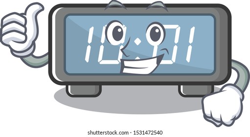 Thumbs up digital clock clings to cartoon wall