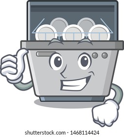 Thumbs up dishwasher machine isolated in the cartoon