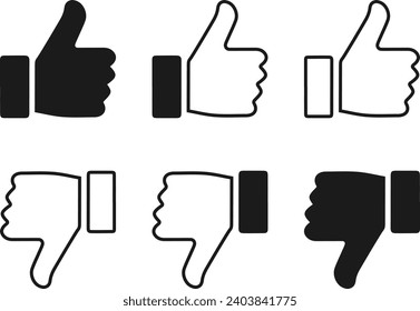 Thumbs up and thumbs down black icon set